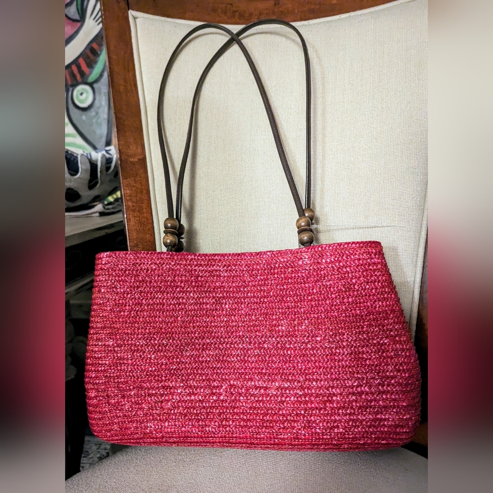 Vintage Red Wheat Straw Shoulder Bag